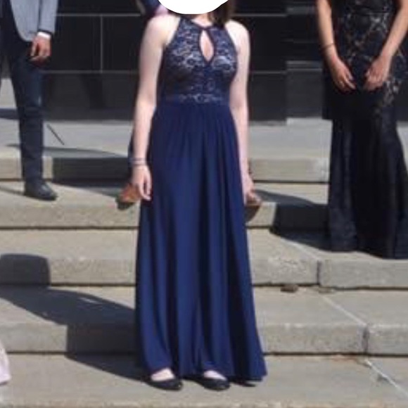 Glitter Lace Keyhole Bodice Halter Gown - Picture 2 of 4